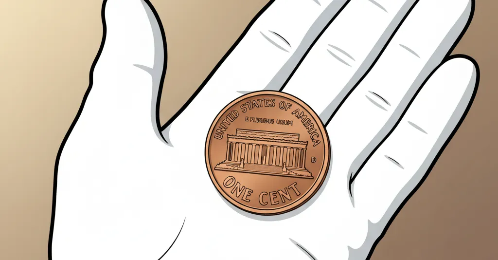 1968 United States Lincoln Memorial Cent in the white gloved hand